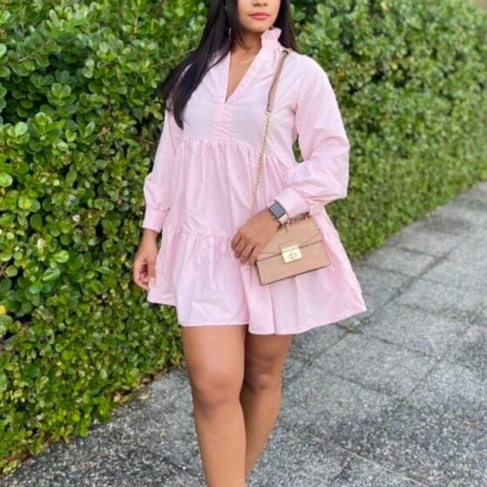 Babydoll Mini Long sleeved Dress Baby Pink - Picture 13 of 13